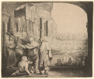 神殿の門で体の不自由な人を癒すペテロとヨハネ 作： Rembrandt van Rijn