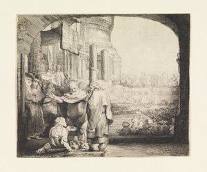 神殿の門で体の不自由な人を癒すペテロとヨハネ 作： Rembrandt van Rijn