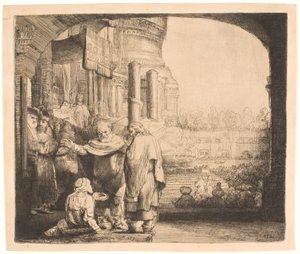 神殿の門で足の不自由な人を癒すペテロとヨハネ 作： Rembrandt van Rijn