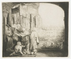 神殿の門で体の不自由な人を癒すペテロとヨハネ 作： Rembrandt van Rijn