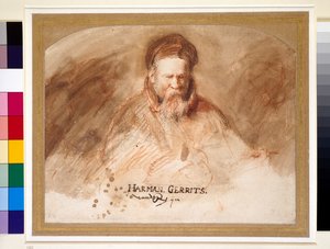 17世紀の老人の肖像（チョークとビストラーウォッシュ） 作： Rembrandt van Rijn