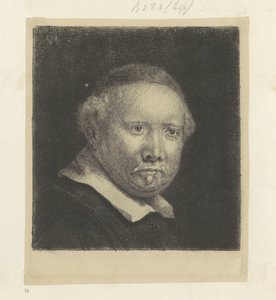著述家リーヴェン・ウィレムスの肖像画。 コッペノールから：大皿 Requeil de quatre-vingt-cinq estampes originales (シリーズタイトル) 作： Rembrandt van Rijn