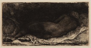 リクライニング女性ヌード 作： Rembrandt van Rijn