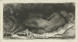 リクライニング女性ヌード 作： Rembrandt van Rijn