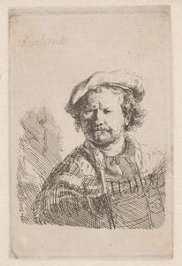 肩にショールを巻いた平らな帽子をかぶったレンブラント 作： Rembrandt van Rijn