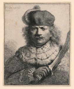 サーベルを掲げたレンブラント 作： Rembrandt van Rijn
