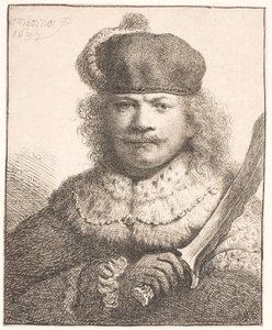 サーベルを掲げたレンブラント：半身像 作： Rembrandt van Rijn