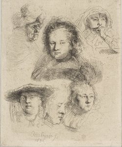 レンブラントの妻と他の 5 人の頭、1636 年。 作： Rembrandt van Rijn