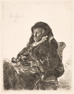 未亡人のドレスと黒い手袋を着たレンブラントの母親 作： Rembrandt van Rijn