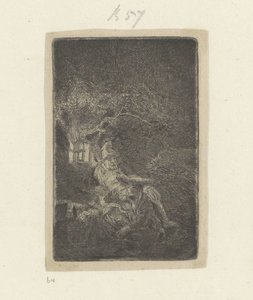 夜のエジプトへのフライトで休憩 作： Rembrandt van Rijn