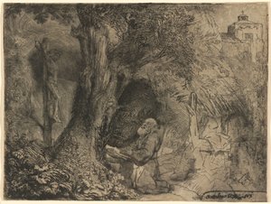 木の下で祈る聖フランチェスコ 作： Rembrandt van Rijn