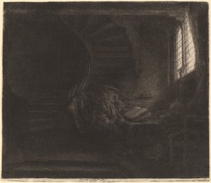 暗い部屋の聖ヒエロニムス 作： Rembrandt van Rijn
