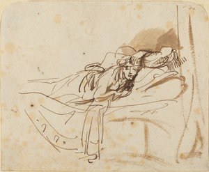 ベッドに横たわるサスキア(?) 作： Rembrandt van Rijn