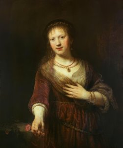 赤い花を持つサスキア 作： Rembrandt van Rijn