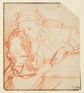 テーブルに座っているサスキア、 作： Rembrandt van Rijn