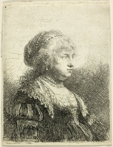 髪に真珠をあしらったサスキア 作： Rembrandt van Rijn
