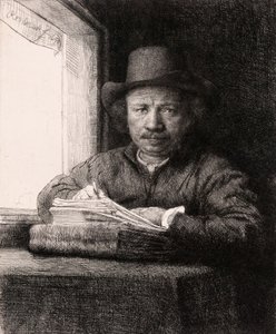 レンブラント・ファン・レインの「窓辺に描く自画像 作： Rembrandt van Rijn