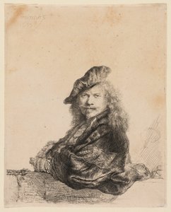 石の敷居に寄りかかる自画像 作： Rembrandt van Rijn