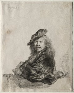 石敷居に寄りかかる自画像 作： Rembrandt van Rijn