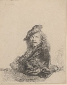 石の敷居に寄りかかる自画像、1639., 1639. 作： Rembrandt van Rijn