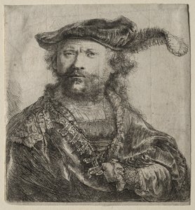 プルーム付きベルベットキャップの自画像、1638年。