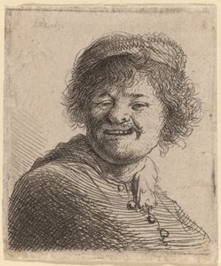 帽子の自画像：笑う 作： Rembrandt van Rijn