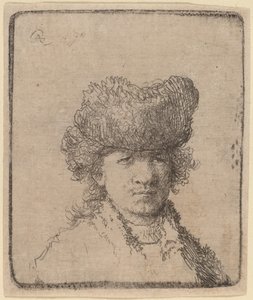 毛皮の帽子の自画像 作： Rembrandt van Rijn