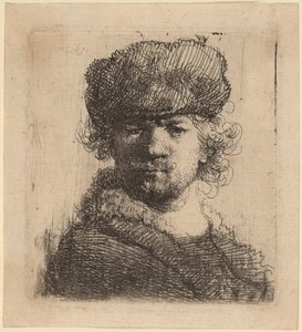重い毛皮の帽子の自画像 作： Rembrandt van Rijn