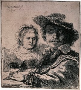 サスキアとの自画像、1636年。 作： Rembrandt van Rijn