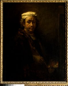 イーゼルでの自画像。レンブラント・ハルメンスゾーン・ファン・レインの絵画 このレンブラント（1606-1669）のEc.ホル。 作： Rembrandt van Rijn