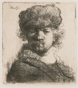 重い毛皮の帽子の自画像 重い毛皮の帽子の自画像: バスト 作： Rembrandt van Rijn