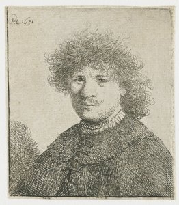 襟が垂れたマントの自画像：バスト 作： Rembrandt van Rijn