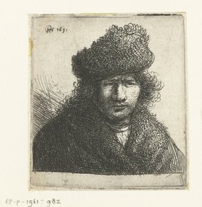 スラントファーキャップの自画像：バスト 作： Rembrandt van Rijn