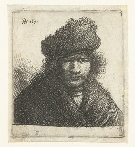 スラントファーキャップの自画像：バスト 作： Rembrandt van Rijn