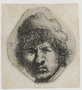 自画像しかめっ面 作： Rembrandt van Rijn