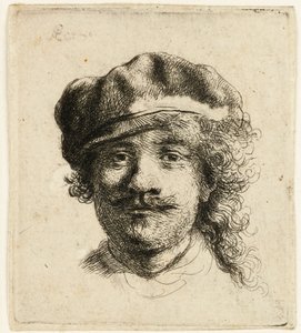 ソフトキャップをかぶった自画像：顔全体、頭のみ、1634年頃。