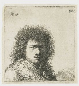 ふさふさした髪の自画像：バスト 作： Rembrandt van Rijn