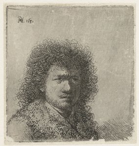 ふさふさした髪の自画像：バスト 作： Rembrandt van Rijn