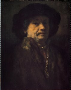 イヤリングとゴールドチェーンをつけたセルフポートレイト（絵画 作： Rembrandt van Rijn