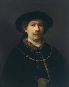 ベレー帽と2つのゴールドチェーン付き自画像、1642年頃 作： Rembrandt van Rijn