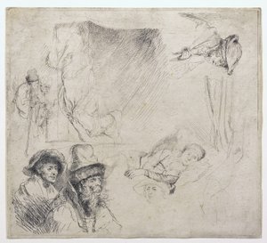Sheet of Studies (女性が病気でベッドに横たわっている) 作： Rembrandt van Rijn
