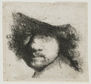 研究のシート: アーティストの頭 作： Rembrandt van Rijn
