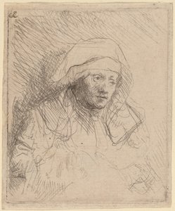 大きな白い頭飾りの病気の女性 (サスキア) 作： Rembrandt van Rijn