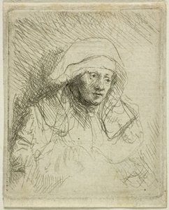 大きな白い頭飾りの病気の女性 (サスキア) 作： Rembrandt van Rijn