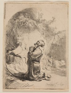 聖ジェロームの祈り: アーチ型 作： Rembrandt van Rijn