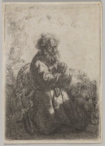 祈りの聖ジェローム、1635年。 作： Rembrandt van Rijn