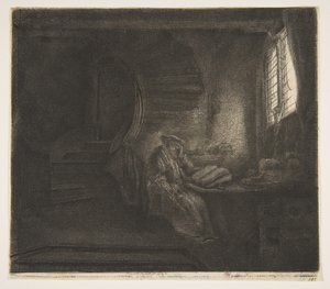 暗室の聖ジェローム、1642年。 作： Rembrandt van Rijn
