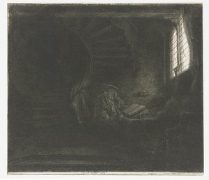 暗い部屋の聖ヒエロニムス 作： Rembrandt van Rijn