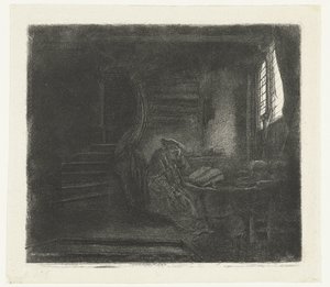 暗い部屋の聖ヒエロニムス 作： Rembrandt van Rijn