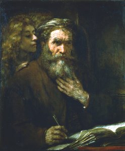 聖マタイ福音伝道者、1661 作： Rembrandt van Rijn